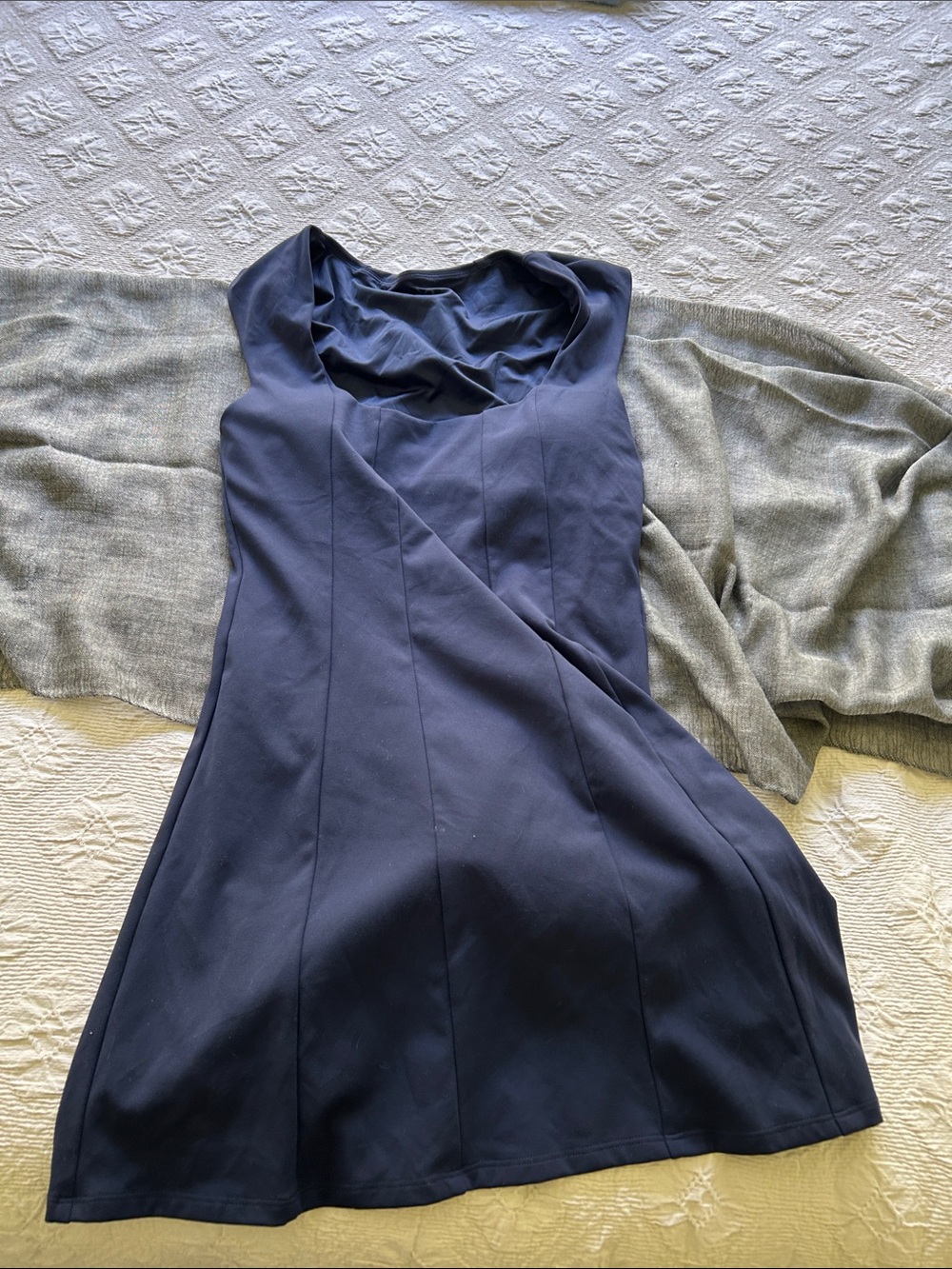 ALO Yoga Navy Sleeveless Fit-Flare Mini Dress